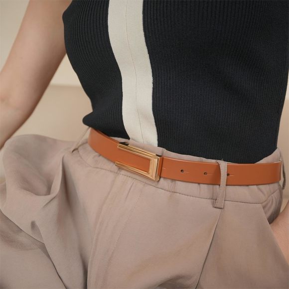 Womens Leather Belt For Pants Jeans Fashion Dresses Gold Buckle Skinny Belts😏 - Picture 5 of 7